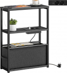 HOMCOM Kitsas k&uuml;ljelaud USB ja Type-C vooluv&otilde;rguga &ouml;&ouml;kapp 2 riiuliga, riidest sahtliga, ajakirja hoidja, kohvilaud v&auml;ikestesse ruumidesse, 45 x 18 x 60,2 cm, must