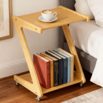 Puidust TV-taldrik, bambusest k&uuml;ljelaud v&auml;ikeste ruumide jaoks ratastega, Z-kujuline v&auml;ike k&uuml;ljelaud elutuppa, magamistuppa, diivanile, diivanile, teisaldatav s&uuml;learvuti kohvilaud