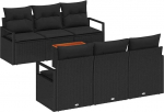 7-teiliges Garten Sofa Set mit Kissen Schwarz Poly Rattan Akazie, 2-Sitzer Garten Sofa mit Stauraum & Kissen Schwarz Poly Rattan Gartenlounge Model3356322