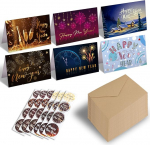 PopManko 24-st pakendist Happy New Year Cards 2024, Multipack New Year Greeting Cards with Envelours and Happy New Year Stickers, 2024 Large Assortment New Year's Eve, NK2021-00204
