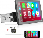 Podofo 1Din autoraadio Carplay & Android auto, 9-tolline Bluetooth autoraadio Single DIN Android raadio koos iPhone Android Mirror Link/SWC/FM raadio/AUX/v&auml;rviline lamp + tagurduskaamera