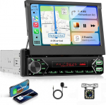 VECHTEL Autoradio 1 DIN traadita Carplay Android autoga, 7-tolline IPS HD sisset&otilde;mmatav puuteekraaniga raadio, tugi Bluetooth Link Peegeldamine DAB FM 2 USB Type-C roolijuhtimiss&uuml;steem Tagurduskaamera