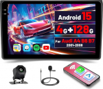 [4G + 128G] Inefala Android 15 autoraadio Audi A4 B6 B7 B7 2001-2008 traadita Carplay Androidiga, 9-tolline puuteekraaniga raadio GPS WiFi RDS/FM Bluetooth EQ SWC tagurduskaamera mikrofoniga