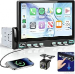 Hodozzy Wireless Carplay Android Auto 1 Din Autoradio mit USB Type-C, 7 Zoll Bildschirm mit Bluetooth/Videoausgang/YouTube/EQ/FM Radio+R&uuml;ckfahrkamera