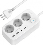 Adapter Itaalia pistikupesa, reisiadapter Itaalia 3 sektsiooniga ja 4 USB (2 USB C), Euroopa / Saksamaa Itaalia pistik, reisipistik t&uuml;&uuml;p L 1,5 m T&scaron;iili, Uruguay, Etioopia, Eritrea, S&uuml;&uuml;ria jaoks.