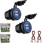 Auto USB-pesa, 2 autolaadija pesa, 12 V/24 V, veekindel, topelt USB auto laadimispesa 23,6-tollise kaabliga, topelt laadimispordid 12 V autole, matkaautole, paadile, mootorratta, mobiiltelefonile.