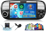 [6G + 128G] Inefala Android 15 autoraadio Fiat 500 2007-2015 juhtmevaba Carplay Androidiga, 7-tolline puutetundlik raadio koos GPS WiFi RDS/FM Bluetooth EQ SWC tagurduskaamera mikrofoniga (must)