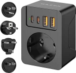 Maailma reisiadapteri komplekt, reisipistik universaalne 4 eemaldatava adapteriga, rahvusvaheline pistikupesa adapter USB C (PD 20W), A/E/F/G/B t&uuml;&uuml;pi pistikupesa USA/Jaapan/Kanada/HK/EL/Euroopa &Uuml;hendriikidele.
