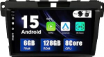 SXAUTO Android 15-6G+128G IPS autoraadio sobib Mazda CX-7 (2008-2015) - Sisseehitatud Carplay/Android Car/DSP - LED kaamera + MIC - DAB roolijuhtimispult kiire boot 360 kaamera WiFi - 2 DIN 9-tolline