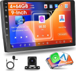 8 s&uuml;damikud Android Car Radio 4+64G IOS CarPlay Android auto, 2 DIN 9-tolline IPS puuteekraaniga stereoraadio GPS Bluetooth 5.1 DSP toega DAB+ AHD tagurduskaamera, mikrofoniga