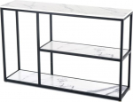Modern Marble Entrance Table Console Sofa Table with 3 Shelves Black Metal Frame Narrow Hallway Table for Living Room