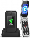 Tosaju 4G vanemate mobiiltelefon ilma lepinguta Kokkupandav mobiiltelefon Suurte nuppudega mobiiltelefon eakatele koos laadimisjaamaga h&auml;daabik&otilde;ne nupp Dual SIM 1200 mAh aku pikk ooteaeg 2.8 ja