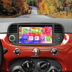 Autoraadio Fiat 500 2007-2015 juhtmevaba Carplay & Android auto peaseadmega, 2+32GB 7-tolline IPS HD puuteekraaniga autoraadio GPS-navigatsiooniga / h&auml;&auml;ljuhtimisega / WLAN/SWC/Bluetooth 5.2/FM / p&ouml;&ouml;rdkaameraga
