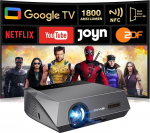 Nutikas projektor 4K 1800 ANSI p&auml;evavalguse projektor Google TV, Tof Autofookus, Dolby Audio, HDR10+, NFC HDMI eARC l&uuml;hikese ulatusega Ultra HD LED videoprojektor WiFi6 Bluetoothiga kodukino jaoks Bright