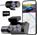 3-kanaliline auto Dashcam, 4K UHD Front 170&deg; + Full HD Rear 140&deg; + Interior 140&deg;, Dash Cam koos 24h parkimise j&auml;lgimise, WiFi 6 & GPS, HDR/WDR &ouml;&ouml;n&auml;gemine, 3-tolline IPS Dashcam koos 64GB kaardiga (V1)