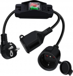 HuaLiSiJi Schuko pikenduskaabel koos l&uuml;litiga 16 A 250 V pikenduskaabel Double Schuko Y-kaabel Kaitsekontaktide pikenduskaabel IP44 v&auml;lis- v&otilde;i siseruumides kasutamiseks (must, 1,5 m)