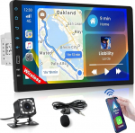 Inefala Bluetooth autoraadio 1 DIN &uuml;hildub Carplay Android autoga, 9-tolline puuteekraaniga autoraadio toetab Bluetooth-k&auml;ed-vabad k&otilde;nesid/peeglilink/FM-raadio/USB/EQ koos tagurduskaameraga