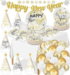 Bdecoll 2024 aastavahetuse peo aksessuaarid - 24-le - Happy New Year korduvkasutatavad plaadid ja b&auml;nner &otilde;hupallid m&uuml;tsid aastavahetuse peo dekoratsioonid aastavahetuse pidu