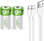 USB D liitium-ioon akud, 1,5 V 12000 mWh akud D aku, 4H kiirlaadimine, 1200 ts&uuml;klit C-t&uuml;&uuml;pi laadimiskaabliga, &uuml;lelaadimiskaitse, pidev v&auml;ljund, 2 tk pakendis