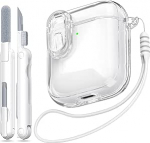 &Uuml;hilduv Airpods &uuml;mbris turvalise sulgemisega, &uuml;hilduv Airpods 1/2 p&otilde;lvkonnaga (2016/2019), l&auml;bipaistev pehme l&ouml;&ouml;gikindel &uuml;mbris koos puhastuspliiatsiga koos paelaga, valge