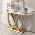 Moderner Konsolen-Sofatisch, Akzenttische, Flur-Foyertisch, Eingangstisch mit geometrischer Basis, rustikaler Eingangstisch f&uuml;r Flur, Wohnzimmer (Gold B, 100 cm)