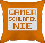 Kissen 50x50 - Statement mit Spr&uuml;chen - Gamer schlafen nie - 50 x 50 cm - Orange - gaming polster spr&uuml;che spruch game bezug f&uuml;llung und fuellung spruechen sofakissen lustigem frohes neues jahr