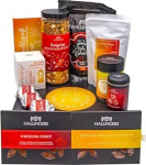 Hallingers Genuss Manufaktur kinkekorvi kinkekomplekt j&otilde;uludeks - Delikatesside segu, manufaktuurist, elegantses kinkekarbis, j&otilde;ulukingitus naistele ja meestele, "Frohes Fest"