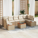 Rantry 8-teiliges Garten Sofa Set mit Kissen Beige Poly Rattan Akazie Gartenlounge Model3348047