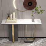 Konsolen-Sofatische, Schiefer-Konsolentisch Glam &ndash; Moderner minimalistischer Sofatisch im italienischen Stil f&uuml;r Flur, Veranda oder Zuhause &ndash; Wei&szlig;er schmaler Schrank