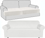 VDLLQYN, Samt-Schonbezug-Set for Zweisitzer, 3-teilig, Sofabezug mit 2-Sitzer-Stretch und separatem T-Kissen in Grau,Sofa Bez&uuml;ge(Ivory)