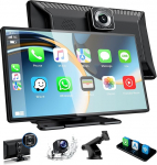 Volam 9-Zoll CarPlay Display mit 2,5K-Dashcam,1080p-R&uuml;ckfahrkamera CarPlay&Android Auto Bildschirm,MirrorLink, Navigation,Sprachassistent,Loop-Aufnahme,G-Sensor,64 GB TF Karte,Blue-tooth