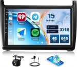 4+64G Android 15 CAMECHO 9 Zoll Autoradio f&uuml;r VW Polo 6R 6C 9N 2008-2016 mit Wireless Carplay Android Auto, GPS Navi Radio Touchscreen HD mit Bluetooth WiFi RDS FM +R&uuml;ckfahrkamera