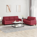 Juroupi 3201381 2-Piece Sofa Set with Cushion Sofa Living Room Sofa Set Sofas for Living Room Wine Red Faux Leather