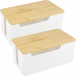 Kabelmanagement-Box, Kunststoff-Kordel-Organizer mit Bambusdeckel, Kabel-Organizer f&uuml;r Schreibtisch, B&uuml;ro, Zuhause, 31,2 x 14,2 x 13 cm, 2 St&uuml;ck