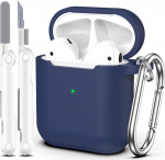 &Uuml;hilduv Airpods &uuml;mbris koos puhastuskomplekti ja v&otilde;tmehoidjaga, &uuml;hilduv Airpods 2. p&otilde;lvkond 2019, 1 Gen 2016, pehme kaitse, &uuml;hilduv AirPods &uuml;mbrisega, kesk&ouml;&ouml; sinine