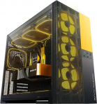 Geomeetriline tulevik M5 Vent, v&otilde;rkpaneeliga karastatud klaasist Mid Tower, E-ATX/ATX Gaming Case, k&otilde;rge &otilde;huvool, t&uuml;&uuml;p C, tugi 420/360 ratas, ARGB PWM 140 mm ventilaator x 5 eelpaigaldatud, must/kollane, GEO-M5VF-BY