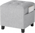 HOMCOM Square Footstool, v&auml;ike Ottoman k&uuml;ljetasku, linasest kangast, jalahoop jalahoop kummist puidust jalgade ja polsterdatud istmega elutuppa, magamistuppa, esikusse, 35 x 35 x