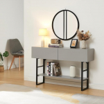 [en.casa] Varberg kitsas konsoollaud 2 sahtliga Ristk&uuml;likukujuline laud reguleeritava riiuliga Metallraam 75 x 120 x 30 cm helehall