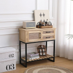 Kitsas massiivpuidust konsoollaud - 2-tasandiline vabalt seisev Vintage konsool sahtlitega fuajeesse, sissep&auml;&auml;sualasse v&otilde;i diivani taha aksessuaariks (naturaalne puit, 80 cm / 31,5 tolli).