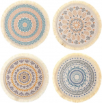 4 Runde Tischsets aus Baumwollfaden mit Quasten Hitzebest&auml;ndig und Waschbar Sch&uuml;tzende Platzsets f&uuml;r K&uuml;che und Esstisch im Boho Stil