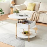 [en.casa] Kandas kohvilaud t&otilde;stetava lauaga, &uuml;mmargune, elutoa laud koos panipaigaga, l&auml;bim&otilde;&otilde;t 70 x 49 cm, v&auml;ike t&otilde;stetav laud metallraamiga, valge marmorist v&auml;limusega.