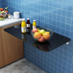 Einfacher Klapptisch zur Wandmontage, herunterklappbarer Wandschreibtisch, K&uuml;chenwerkbank mit kleinem Schreibtisch, unsichtbarer Multifunktions-Esstisch, explosionsgesch&uuml;tztes geh&auml;rtetes Glasmateria