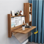 Wandmontierter schwebender Schreibtisch mit Ablagen, zusammenklappbare Wandhalterung, Laptop-Schreibtisch f&uuml;r Zuhause, B&uuml;ro, Schlafzimmer oder Wohnzimmer, platzsparendes Design, braunes Holz