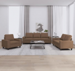 3-TLG Sofagarnitur Braun aus atmungsaktivem Polyesterstoff mit robustem Holz-Metall-Gestell 214 x 77 x 80 cm Modernes Wohnzimmer-Sofa-Set bequem & langlebig for Living Room