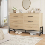 6-Schubladen-Kommode 132 x 40 x 81cm, Breites Holz-Aufbewahrungsregal f&uuml;r Schlafzimmer, Flur & Wohnzimmer, Freistehender Schrank, Stabil & Vielseitig, Einfache Montage, Nat&uuml;rliche Eichenoptik