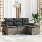Garten Sofa Set 4 St&uuml;ck Schwarz Creme Poly-Rattan mit Polster Outdoor Sitzgruppe Gartenm&ouml;bel Set
