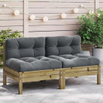 Garten-Ecksofa modular aus Kiefernholz Massivholz mit Grauen Kissen als Outdoor-Lounge-Set f&uuml;r die Flexible Gestaltung