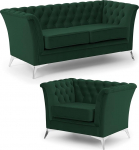 2-kohaline diivanist tugitoolide komplekt - 2 tk - Samet - h&otilde;bedased metalljalad - vabalt seisev - Whitby Bottle Green