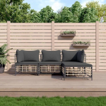 3-TLG. Garten-Lounge-Set mit Kissen Anthrazit Poly Rattan f&uuml;r Terrasse, Outdoor-Lounge-Set Poly Rattan als Gartenm&ouml;bel-Set Anthrazit