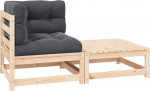 Massivholz Garten-Ecksofa mit grauen Kissen aus Kiefer modular kombinierbar Gartenm&ouml;bel Eckgarnitur aus Kiefernholz 2-TLG.